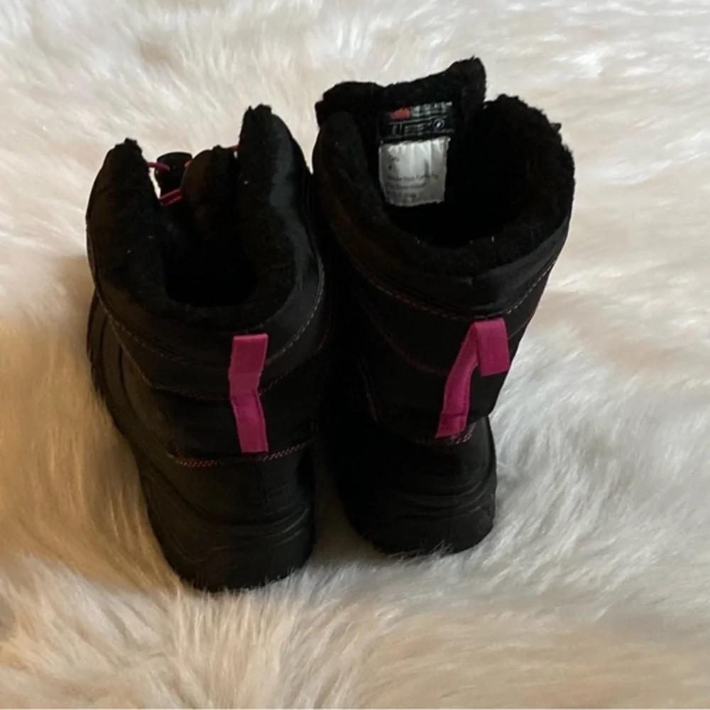 Glacier Boots Big‎ Girls Size 4 Black-Pink Slip On Water Resistant Warm
